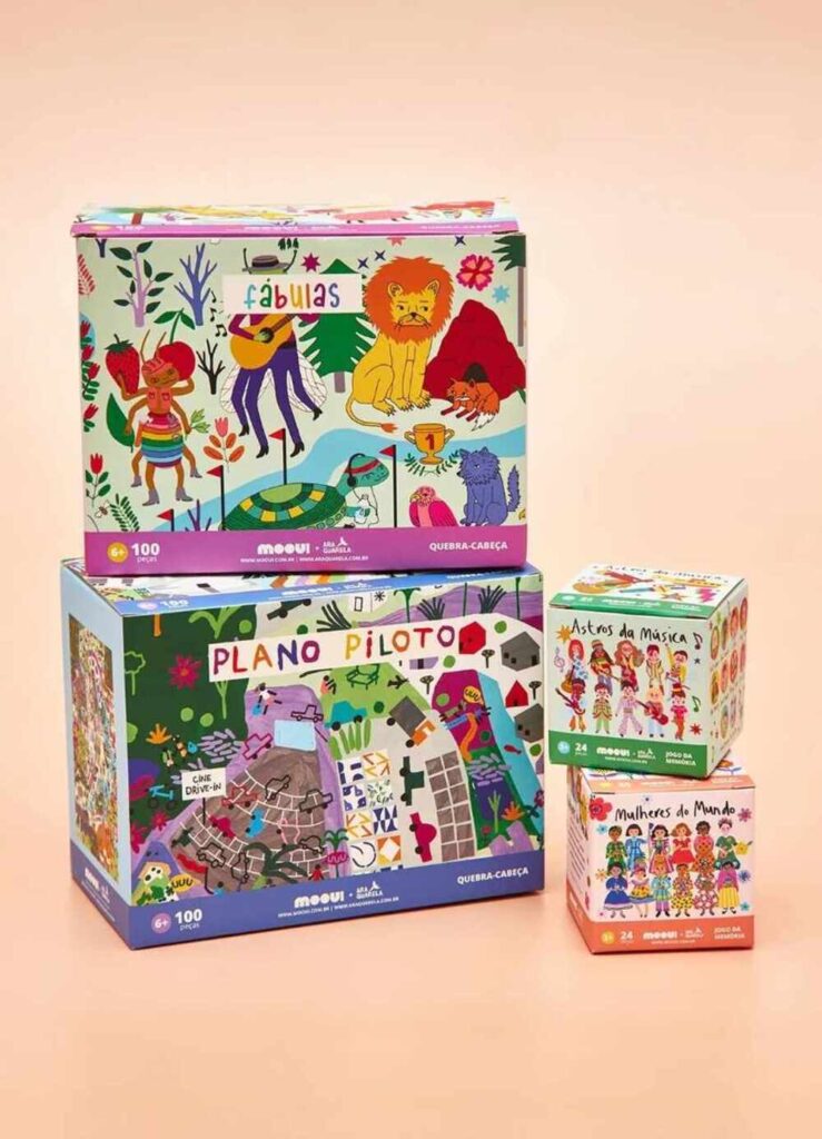 Jogos e quebra-cabeças infantis coloridos para aprendizado criativo e coordenação motora.
